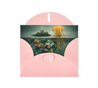 Pink Envelope Greeting Cards With Unique Different Jellyfish Pattern For Write Down Your Blessings For Various Holidays