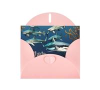 Pink Envelope Greeting Cards With Unique Sharks Under The Sea Pattern For Write Down Your Blessings For Various Holidays