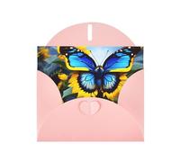 Pink Envelope Greeting Cards With Unique Sunflower Blue Butterfly Pattern For Write Down Your Blessings For Various Holidays