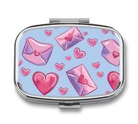Pink Envelope Heart Pill Case Box with 2 Compartment Medicine Vitamin Organizer for Purse Pocket 5.5x4cm
