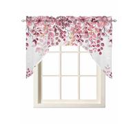 Pink Eucalyptus Leaves Swag Valances for Kitchen Window, Small Kitchen Swag Curtains Valances for Bedroom Bathroom Over Sink Watercolor Summer Botanical Rod Pocket Window Treatment Drapes, 56x36 Inch