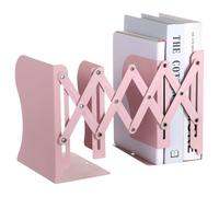 Pink Expandable Metal Bookend - Rustproof Adjustable Organiser for Books, Magazines & Files with Smooth Edges, Ideal for School & Office Storage, Non Skid Book Ends to Hold Books