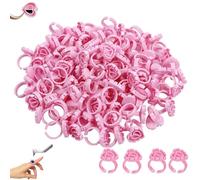 Pink Eyelash Glue Holder Ring,100PCS Lash Extension Glue Rings, Small Disposable Plastic Glue Cups Rings for Eyelash Extension, Tattoo Application, Nails Extension