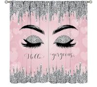Pink Eyes Eyelash Curtains,Pink Silver Pretty Eyelashes You Gorgeous Print Home Decor for Bedroom Living Room Window Treatment 2 Panels Set Total Size 63" W X 63" L Inch