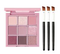 Pink Eyeshadow Palette - 9 Colour Glitter Eyeshadow, Matte & Shimmer, Bright Long-Lasting & Highly Pigmented Eye Shadow Pallet For Women - 3PCS Eyeshadows Brushes