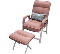 Pink Fabric Reclining Lounge Chair with Ottoman Adjustable 5 Speed Backrest Headrest & Side Pocket Comfortable Indoor Armchair for Bedroom & Office