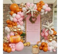 Pink Fall Balloons Garland Arch Kit - 149pcs Burnt Orange Nude Pink Gold Balloons with Pumpkin Foil Balloon for Thanksgiving Autumn Fall Birthday Party Decorations