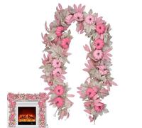 Pink Fall Garland, Pumpkin Garland, Fake Pink Maple Pumpkin Fall Wreath For Front Door, Artificial Falls Garlands Vine Decor, Seasonal Wreath Decorations For Thanksgiving Wedding Harvest