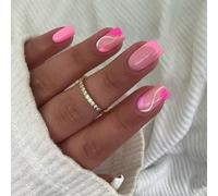 Pink False Nails With Design, SXVME French Tip Press on Nails Short Square Swirls Full Cover Nude Fake Nails Press on, Natural Glue on Nail for Women Summer in 24 Pcs
