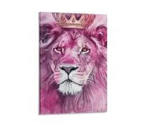 Pink Fantasy Aesthetic Animal African Lion Poster Paintings Wall Decor Canvas Wall Art for Living Room Bedroom Home Decor for Mens Women Framed Unframed 16x24inch(40x60cm)