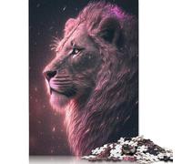 Pink Fantasy Lion Glow Holzpuzzle für Erwachsene, 500 Teile, Puzzlespiel für Erwachsene, interessantes Spielzeug, personalisiertes Puzzle, Lernspielzeug (52 x 38 cm)