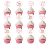 Pink Farm Animals Two Cupcake Toppers, 36Pcs Pink Bow Gingham Cute Barnyard Animal Themed Cake Decor Double-Sided for Girls Farm Theme 2nd Birthday Party Supplies