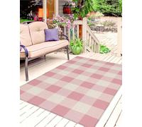 Pink Farmhouse Outdoor Patio Rug 5x8, Washable Camping Carpet Mat, Geometric Area Runner for Garden, Porch, Balcony, Pool Deck, Picnic Decor