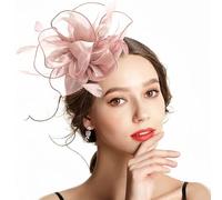 Pink Fascinators for Women with Feathers & Silk Flowers - Fascinators for Weddings Headband Adjustable Hair Clip, Ladies Royal Ascot Tea Party Bridal Headwear Pink Fascinator Hat Accessorie