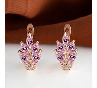(pink) Fashion Women Rose Gold Color Leaf Ear Hook Earrings Marquise Cut Red Blue Purple Stone Pendant Earrings Jewelry Bridal Wedding Gift Accessories