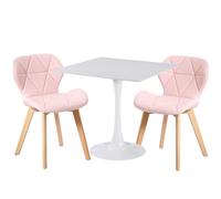 (Pink Faux Leather Chairs) Charles Jacobs White Square Ceramic Dining Table & 2 Diamond Chairs Dining Set Seat Dinner Kitchen