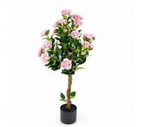 Pink Faux Rose Topiary Tree Artificial Plant With Twisted Natural Trunk 90Cm