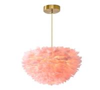 Pink Feather Pendant Light Chandelier Natural Hand-Woven Goose Ceiling Light Ceiling Lamp for Bar, Dining Room, Study Room, Living Room, 30CM