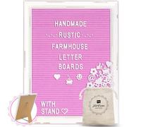 Pink Felt Letter Board with Rustic Wooden Frame and White Frame, Rustic Farmhouse Letter Board, Sign with Stand, 12x16 Inch, Felt Board, Interchangeable Message Board with 350