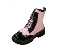 Pink Females Two Tone Short Boots Platform Sole British Design Large Measurements Fall Winter Cozy Stylish Ankle Boots for Outdoor Activities