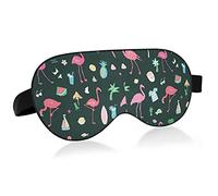 Pink Flaming Birds Pine Palm Trees On Black Eye Masks Cover Blocks Light Sleep Mask Shade Cover Blindfold Relaxing Eyeshade Cover with Adjustable Head Strap for Men Women Kids