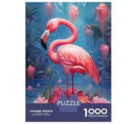 Pink Flamingo 1000 Piece Jigsaw Puzzle Paper Puzzle Game for Adults Forest Lake Scene Stress Relief Family Time Home Decoration Gift 52x38cm/1000pcs