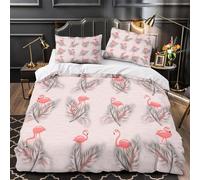 Pink flamingo 3D Printing Comforter Cover 3pcs Ultra-Soft Microfibre Skin-Friendly tropical leaf pattern Quilt Cover 2 Pillow Shams Zippered Closure Machine Washable Kids & Teens Single (135x200cm)