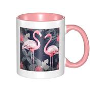 Pink Flamingo and Leaves - Double Color Ceramic Mug – 11oz Coffee & Tea Drinking Cup with 3D Pattern – Funny Mugs for Cute Gifts