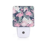 Pink Flamingo and Leaves Led Night Light Lamp with Smart Sensor Dusk to Dawn Sensor, Plug-in Wall Nightlight for Hallway, Bedroom
