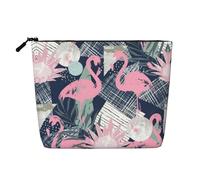 Pink Flamingo and Leaves Patterned Single Layer Cosmetic Bag, Travel Toiletry Bag, Suitable for Business Trips and Daily use.