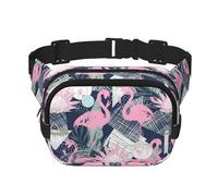 Pink Flamingo and Leaves Print Stylish and Practical Waist Bag,Adjustable,Perfect for Travel,and Outdoor Activities