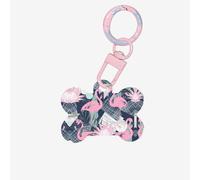 Pink Flamingo and Leaves Printing Acrylic Dog Bone Ornament,Dog Tags Personalized Pet Ornament, Key Chain Bone Shaped Id Tags