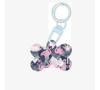 Pink Flamingo and Leaves Printing Acrylic Dog Bone Ornament,Dog Tags Personalized Pet Ornament, Key Chain Bone Shaped Id Tags