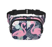 Pink Flamingo and Leaves Square Double-Layer Waist Bag Chest Bag Crossbody Bag Running Travel Hiking Waist Bag