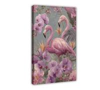 Pink Flamingo And Orchid Poster Canvas Poster Bedroom Decor Landscape Office Room Decor Gift 12x18inch(30x45cm)