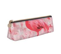 Pink Flamingo and Snowflake Printed Triangle Leather Pencil Case for Girls Boys, Zipper Pencil Bag Pen Pouch Bag Organizer for Student School Office College