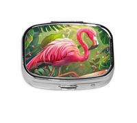 Pink Flamingo and Watermelon_1 Square Mini Pill Case, Compact Metal Pocket Pill Box with 2 Compartments for Travel