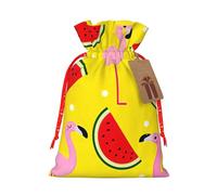 Pink Flamingo And Watermelon Print Drawstring Gift Reusable Bags Eco-Friendly Pouches Holiday Birthday Favors Sack