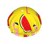 Pink flamingo and watermelon Print Lightweight Shower Cap for Women and Men Reusable hat Soft hat and Bath Hair Cap