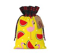 Pink Flamingo And Watermelon Print Reusable Gift Festive Drawstring Bags Versatile Party Pouches Seasonal Celebrations