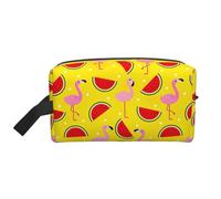 Pink Flamingo and Watermelon Print Travel Makeup Portable Cosmetic Organizer Pouch Large Bag Capacity Storage Bag