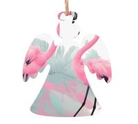 Pink Flamingo Angel Shape Wooden Christmas Ornaments,Hanging Decor for Christmas Tree Decoration