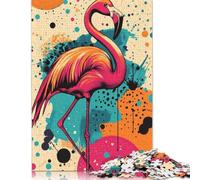 Pink Flamingo Art Print Pink Flamingo Poster Puzzle 500 Pieces Jigsaws Wood Puzzle Jigsaws Learning Educational Puzzle 500pcs (52x38cm)