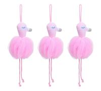 Pink Flamingo Bath Puff 3pcs Pe Shower Pouf for Washing