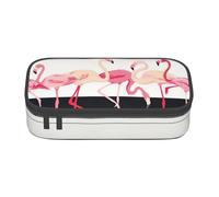 Pink Flamingo Birds On Background Large Capacity Pencil Case Stationery Storage Bag with Zipper Boys Girls Students School