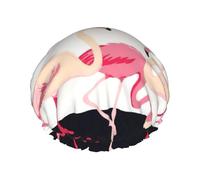Pink Flamingo Birds On Background Shower Caps For Women, Elastic And Reusable Bath Caps, Double Waterproof Layers Shower Cap, Bathing Shower Caps