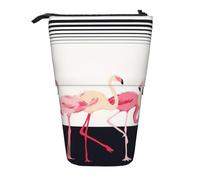 Pink Flamingo Birds On Background Standing Telescopic Pencil Bag Oxford Cloth Bag Portable for Boys Girls Teens Students Office