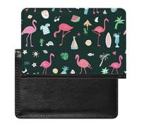 Pink Flamingo Birds Pineapple Palm Trees On Black Women's Passport Protector, Men's Passport Protector, PU Travel Passport Protector for Women Men Worker 5.8 x 3.9 x 0.4 inch