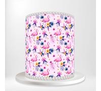 Pink Flamingo Birds Tropical Flowers Watercolour Summer Wrap Around Print A4 Edible Paper Icing Sheet Cake Topper Side Ribbon Border Decor for Personalised Themed Decorations