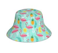Pink Flamingo Bucket Hat, Reflective Strips Outdoor Sun Hat Flat Top Cap for Fishing Hiking Beach Sports, Black, One size